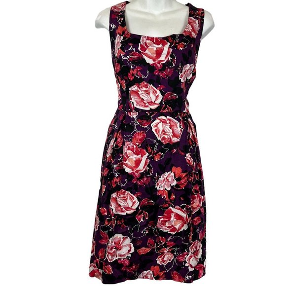 Apt 9 Stretch Women's Purple Coral Pink Floral Sleeveless Box Pleated Dress 14 - Picture 1 of 16